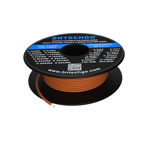 FQQF BNTECHGO 14 Gauge Silicone Wire Spool 50 ft Orange Flexible 14 AWG Stranded Tinned Copper Wire FQQF BNTECHGO 14 Gauge Silicone Wire Spool 50 ft Orange Flexible 14 AWG Stranded Tinned Copper Wire von BNTECHGO