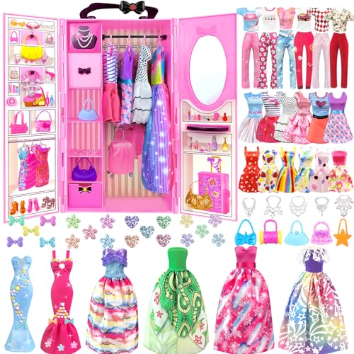 82 Stück Kleidung Schmuck Zubehör für Puppen Kleiderschrank für 11,5 Zoll Puppe - Modedesign Puppen Set mit Hochzeitskleid Mode Kleider Outfits Oberteile und Hosen Taschen für Mädchen Geschenk 82 Stück Kleidung Schmuck Zubehör für Puppen Kleiderschrank für 11,5 Zoll Puppe - Modedesign Puppen Set mit Hochzeitskleid Mode Kleider Outfits Oberteile und Hosen Taschen für Mädchen Geschenk von BNUZEIYI