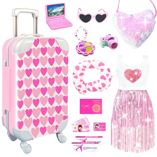 Puppenzubehör für Mädchen, 45,7 cm, Gepäck, Reise-Spielset mit Kleidung, Tasche, Reisekissen, Brille, Computer, Make-up-Spielzeug, Sachen für 45,7 cm große Puppe, Weihnachts- und Geburtstagsgeschenk Puppenzubehör für Mädchen, 45,7 cm, Gepäck, Reise-Spielset mit Kleidung, Tasche, Reisekissen, Brille, Computer, Make-up-Spielzeug, Sachen für 45,7 cm große Puppe, Weihnachts- und Geburtstagsgeschenk von BNUZEIYI