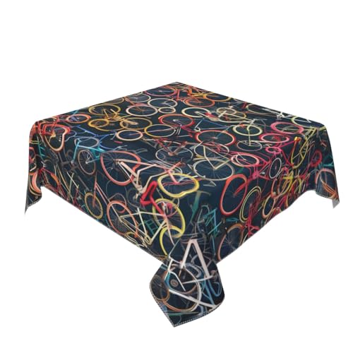 BNVSADC Bedruckte quadratische Tischdecke mit Fahrrädern, 140 x 140 cm, knitterfreie Polyester-Tischdecke, dekorativer Stoff, Tischdecken für Küche, Esstisch, Partys, Camping von BNVSADC