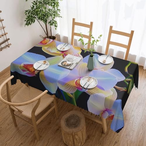 BNVSADC Rechteckige Tischdecke mit Orchideen-Druck, 183 x 137 cm, mit Spitzenrand, Polyester, wasserabweisend, Tischdecke, Esstischdekoration, Tischdecken von BNVSADC