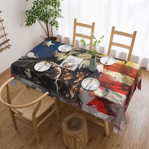 BNVSADC Tischdecke, Motiv: Amerikanische USA-Flagge, Adler, Kunstdruck, rechteckig, mit Spitzenrand, Polyester, wasserabweisend, Esstischdekoration, Tischdecken BNVSADC Tischdecke, Motiv: Amerikanische USA-Flagge, Adler, Kunstdruck, rechteckig, mit Spitzenrand, Polyester, wasserabweisend, Esstischdekoration, Tischdecken von BNVSADC