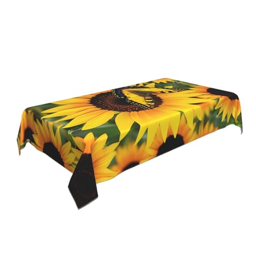 Rechteckige Tischdecke mit Schmetterlings-Motiv und Sonnenblumen, bedruckt, 140 x 90 cm, knitterfreie Polyester-Tischdecke, dekorativer Stoff, Tischdecke für Küche, Esstisch, Partys, Camping von BNVSADC