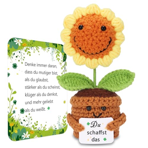 BOAITE Kleiner Glücksbringer Gestrickte Vergissmeinnicht Ermutigende Geschenke, Positive Kartoffel Deutsch Ersatz, Geschenke zur Einschulung (Lächelnde Sonnenblumen) von BOAITE