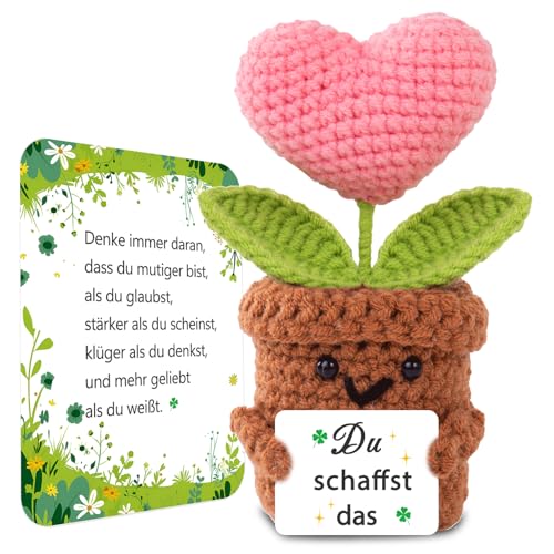 BOAITE Kleiner Glücksbringer Gestrickte Vergissmeinnicht Ermutigende Geschenke, Positive Kartoffel Deutsch Ersatz, Geschenke zur Einschulung (Rosa herzförmige Blüten) von BOAITE