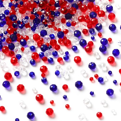 BOARDFEB Patriotische Kristallperlen, 1000 Stück, rot-weiß-blaue Perlen für Schmuckherstellung, amerikanische patriotische Glasperlen, 4/6/8 mm, Bastelperlen für Armbänder, Halsketten, Ohrringe BOARDFEB Patriotische Kristallperlen, 1000 Stück, rot-weiß-blaue Perlen für Schmuckherstellung, amerikanische patriotische Glasperlen, 4/6/8 mm, Bastelperlen für Armbänder, Halsketten, Ohrringe von BOARDFEB