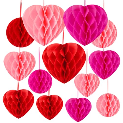 BOARDFEB Valentinstag Deko, 15 Stück Herz Deko Romantische Heiratsantrag Deko Herz Wabenbälle Herz Honeycomb für Valentinstag Muttertag Jubiläum von BOARDFEB