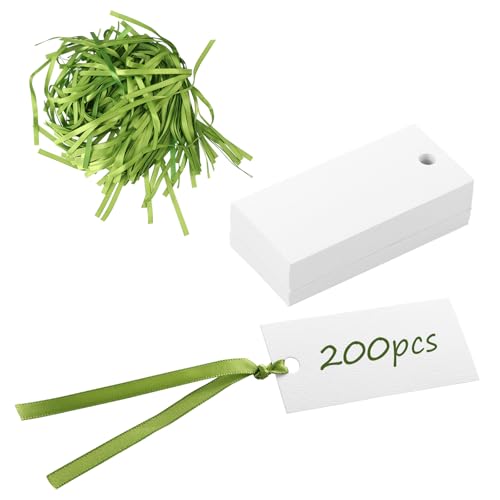 200 Stück Tischkarten Blanko mit Satinband Namensschilder Tischkarten für Hochzeit Geburtstag Kommunion(grün,200) von BOBASH