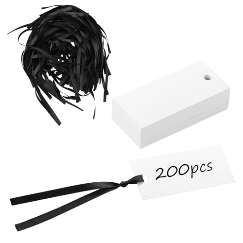 200 Stück Tischkarten Blanko mit Satinband Namensschilder Tischkarten für Hochzeit Geburtstag Kommunion(schwarz,200) von BOBASH