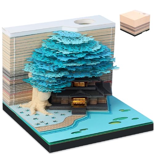 3D Baumhaus Memo Pad, 3D Notizblock, 3D-Notizblöcke, Kalender 3D Memo Pad, 3D Notizblock Papier Schnitzen Geschenk, 3D-Haftnotizen, Haftnotizen Desktop-Ornament für Büro/Lesezimmer (Blau) von BOBASH