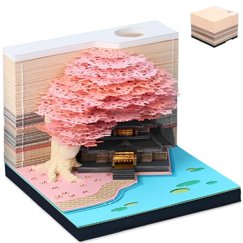 3D Baumhaus Memo Pad, 3D Notizblock, 3D-Notizblöcke, 2024 Kalender 3D Memo Pad, 3D Notizblock Papier Schnitzen Geschenk, 3D-Haftnotizen, Haftnotizen Desktop-Ornament für Büro/Lesezimmer (Rosa) von BOBASH