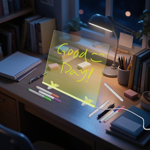 LED Notiztafel Acryl Notiztafel mit 7 Farben LED Schreibtafel Abwischbar mit Ständer Leuchten für Kinder Geschenk Notizblock Memo 30 * 40CM von BOBASH
