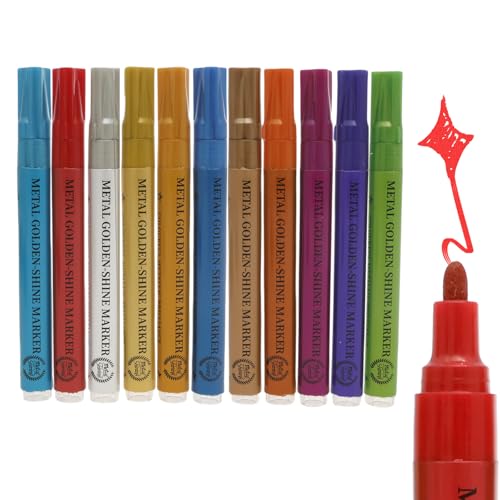 Metallic Marker Stifte 12 Farben Metallic Acrylstifte Wasserfest Acrylmarker Metallischen Marker für DIY Fotoalbum Steine Bemalen Glas Papier Holz Geschenkekarte Basteln(B) von BOBASH
