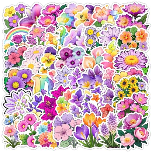 BOBISHE 100 Stück Blumen Sticker, PET Flower Sticker Kinder Wasserfest Scrapbook Aufkleber Set Selbstklebende Blumenaufkleber für Fotoalbum, Laptop, Gästebuch, Koffer, DIY Geburtstagskarten usw von BOBISHE