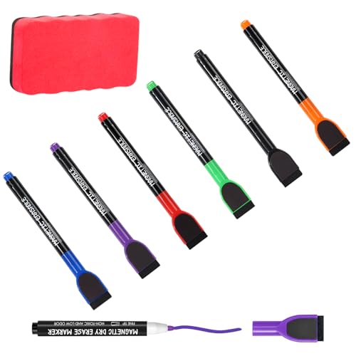 BOBOPACK 6 Stück Whiteboard Marker mit Magnet, Rote Whiteboard Stifte, Bunte Dry Erase Marker Abwischbar Magnetisch Löschbar, Malerei Löschbar auf Wasserbasis Schwimmfähige Marker (6 Farben) von BOBOPACK