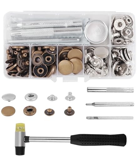 BOBOZAN 30 Stück Druckknöpfe Set（Befestigungswerkzeug urd Hammer）,2 Farben Kupfer druckknöpfe ohne nähen, für Leder, Kleidung, Brieftasche, Handtasche(12.5 mm) von BOBOZAN