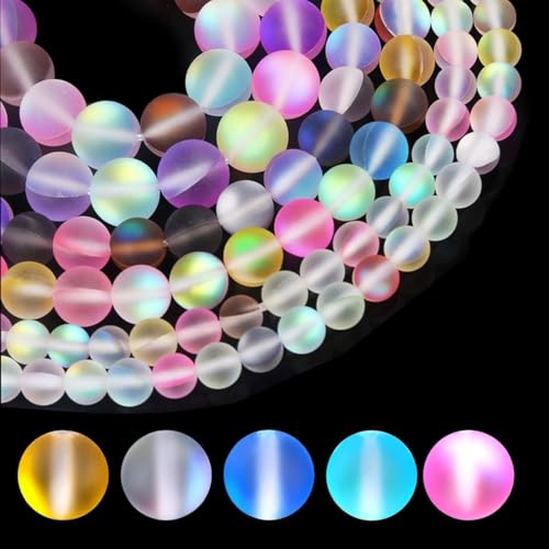 108 Stück Matte Aurora Glasperlen (8mm/6mm) – Farbwechsel Kristallperlen mit Glitzer-Effekt für Schmuckherstellung, DIY Armbänder & Bastelbedarf | Mattierte Mondstein Glasperlen in Regenbogenfarben von BOBOZHONG