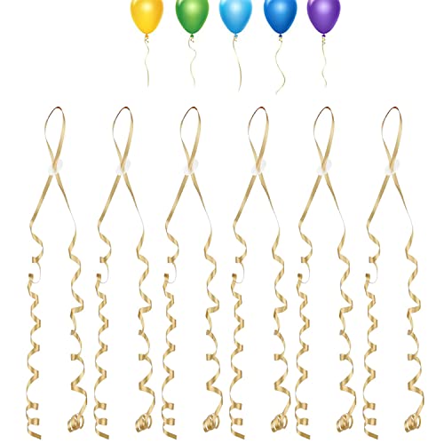 BOBOZHONG Ballonverschlüsse, 100 Stück Ballonband Ballonschnur Ballonverschlüsse mit Band Kräuselband für DIY Weihnachten Geburtstag Hochzeit Party Dekoration Normale Ballons Heliumballons Gold von BOBOZHONG