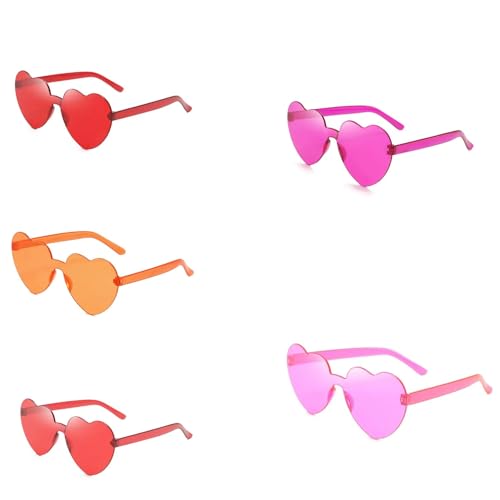 BOBOZHONG Herzförmige Brille,5 Stück Randlose Herz Sonnenbrille,transparente getönteBrillen,für Geburtstagsfeier,Halloween,LNeuheit Party ustigePartybrillen für Damen von BOBOZHONG