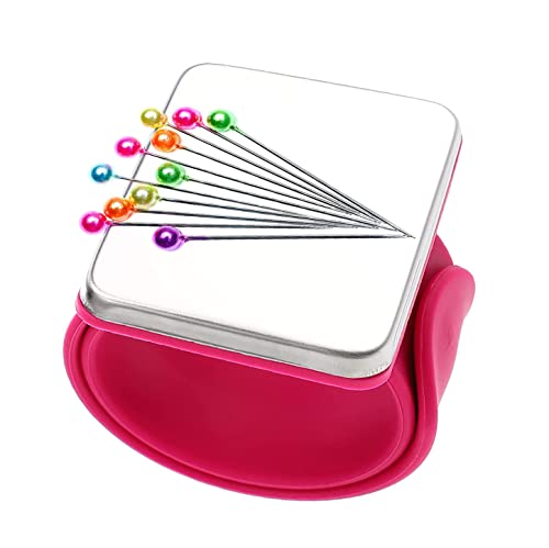 BOBOZHONG Magnetisches Silikon-Armband,1PCS Armnadelkissen magnetisch,Magnetisch Nadelkissen Armband, quadratisches Nadelkissen mit Silikon-Armband-Armband für DIY-Stickerei-Haarspangen(Rot) von BOBOZHONG