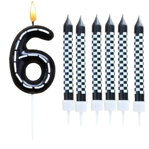 BOBOZHONG Racing Thema Geburtstagskerzen Kinder,7 STK Kerzen Rennwagen,Geburtstagskerzen Zahlen Rennwagen Kuchen Topper,Rennwagen Themenparty für Mädchen Jungen Dekorationen Zubehör(Zahl 6) von BOBOZHONG