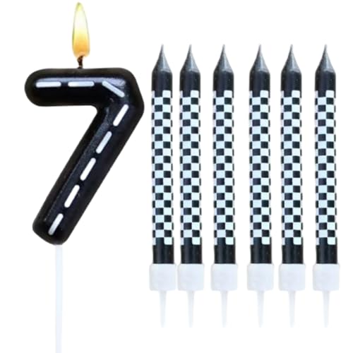 BOBOZHONG Racing Thema Geburtstagskerzen Kinder,7 STK Kerzen Rennwagen,Geburtstagskerzen Zahlen Rennwagen Kuchen Topper,Rennwagen Themenparty für Mädchen Jungen Dekorationen Zubehör(Zahl 7) von BOBOZHONG