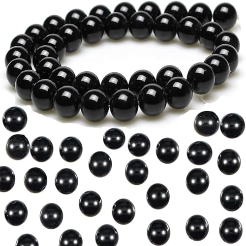 BOBOZHONG Schwarze Perlen,100 Stück Natur Schwarz Onyx Natürliche Turmalin Perlen Natürliche Edelstein Perlen Runde Lose Für Armbänder Halsketten Schmuckherstellung(8mm) von BOBOZHONG