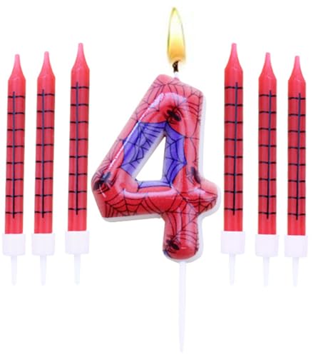 Spiderman Geburtstagskerzen Set,Geburtstag Zahl Kerzen 4 mit 6Pc Lange Kerzen,Geburtstagskerzen für Kuchen für Mädchen Jungen Frauen Geburtstagsparty Dekorationen Spiderman Geburtstagskerzen Set,Geburtstag Zahl Kerzen 4 mit 6Pc Lange Kerzen,Geburtstagskerzen für Kuchen für Mädchen Jungen Frauen Geburtstagsparty Dekorationen von BOBOZHONG
