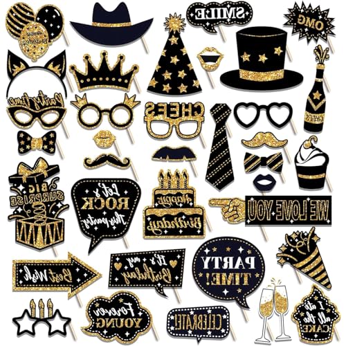 Fotobox Zubehör 36 Teile,Lustige Foto Requisiten Schwarz Gold für Geburtstag, Hochzeit, Weihnachten, Halloween,Inkl. Stäbchen & Aufkleber,Wiederverwendbare Party Dekoration für Fotoshooting, Karneval Fotobox Zubehör 36 Teile,Lustige Foto Requisiten Schwarz Gold für Geburtstag, Hochzeit, Weihnachten, Halloween,Inkl. Stäbchen & Aufkleber,Wiederverwendbare Party Dekoration für Fotoshooting, Karneval von BOBOZHONG