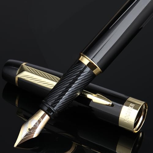 BOCIYER Klassisches Schwarz Füllfederhalter-set,Mittlere Feder Und Kalligraphie Feder(Breit),Jede Feder hat ihr eigenes,unabhängiges Tintenzufuhrsystem,Inklusive 8 Tintenpatronen,Geschenkbox von BOCIYER