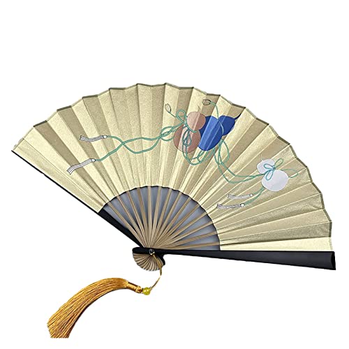 BODHIS 10,0-Zoll-Papierfächer, Faltfächer, doppelseitig, Goldener Ton, tragbarer, Faltbarer Handfächer mit Quaste (Mehrfarbig) von BODHIS