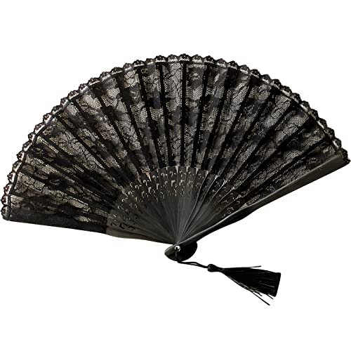 BODHIS 8,7" Faltbarer Handfächer mit Spitzenblumenmuster - Handgemachter schwarzer Handfächer aus Seidenimitat mit Spitze für Damen BODHIS 8,7" Faltbarer Handfächer mit Spitzenblumenmuster - Handgemachter schwarzer Handfächer aus Seidenimitat mit Spitze für Damen von BODHIS