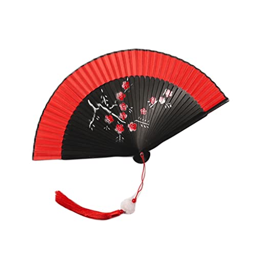 BODHIS Dekoration Faltfächer Faltfächer für Damen Handgefertigt Elegant Rot Pflaume Faltbarer Handfächer BODHIS Dekoration Faltfächer Faltfächer für Damen Handgefertigt Elegant Rot Pflaume Faltbarer Handfächer von BODHIS
