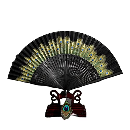 BODHIS Fächer, klassisches Handwerk, weiblicher Tanz, Hanfu-Anhänger, Retro-Fächer für den täglichen Gebrauch, Seidenfaltfächer (O371 Schwarz) von BODHIS