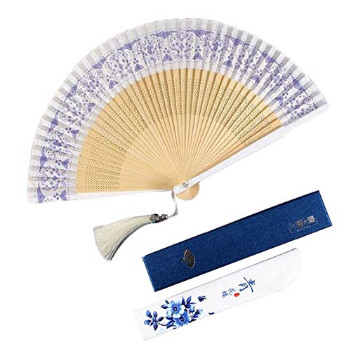 BODHIS Faltbarer Handfächer für Damen – Chinesische Handfächer aus Seide mit Quaste am Rahmen zum Aufhängen (Mehrfarbig) von BODHIS