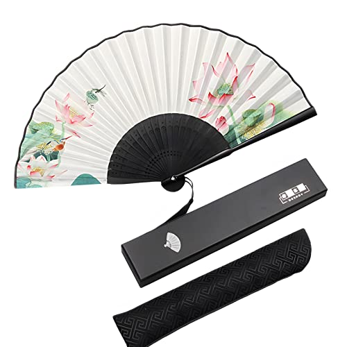 BODHIS Faltfächer aus Seidenstoffimitat mit Lotus-Print, eleganter Faltfächer für Damentaschen mit Quaste BODHIS Faltfächer aus Seidenstoffimitat mit Lotus-Print, eleganter Faltfächer für Damentaschen mit Quaste von BODHIS