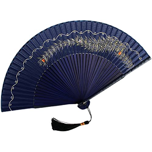 BODHIS Faltfächer im japanischen Stil, eleganter, farbenfroher Handfächer aus Stoff mit Pfauenmuster (Mehrfarbig) von BODHIS