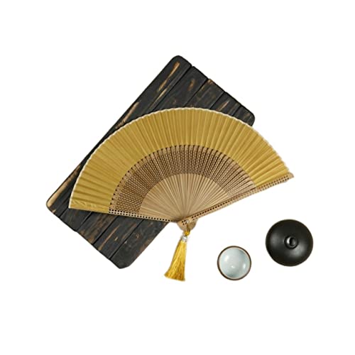 BODHIS Handfächer aus Seide, Retro, einfarbig, für Partys, Tanzen, antiker Faltfächer, Hanfu, Hochzeitsfächer (Stil 4, 21 cm) von BODHIS
