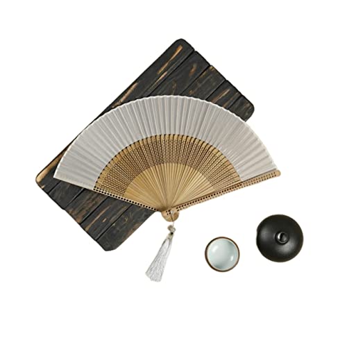 BODHIS Handfächer aus Seide im Retro-Stil, einfarbig, für Partys, Tanzen, antiker Faltfächer, Hanfu, Hochzeitsfächer (Stil 7, 21 cm) von BODHIS