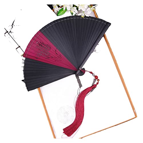 BODHIS Handgefertigter Faltfächer, klassischer Hanfu-Handfächer für Damen, tragbar (D) von BODHIS
