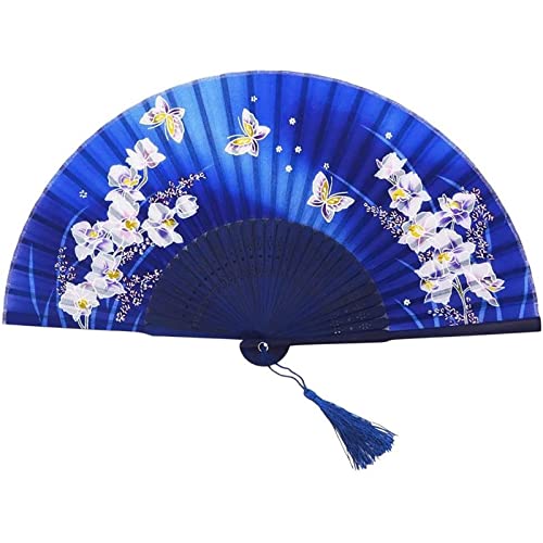BODHIS Handgehaltene Stofffächer mit Schmetterlings- und Blumenmuster, Faltfächer im chinesischen Stil mit ausgehöhlten Rahmen von BODHIS