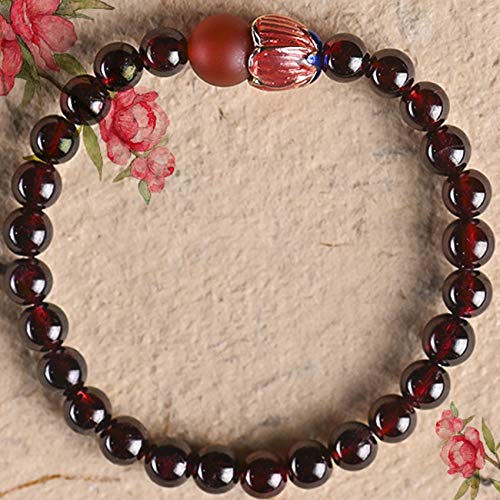 BODHIS Reichtum Kristall Armband Natürlicher Granat Cloisonne Pfirsichblüte Altes Glasperlen Armband Dehnbar BODHIS Reichtum Kristall Armband Natürlicher Granat Cloisonne Pfirsichblüte Altes Glasperlen Armband Dehnbar von BODHIS