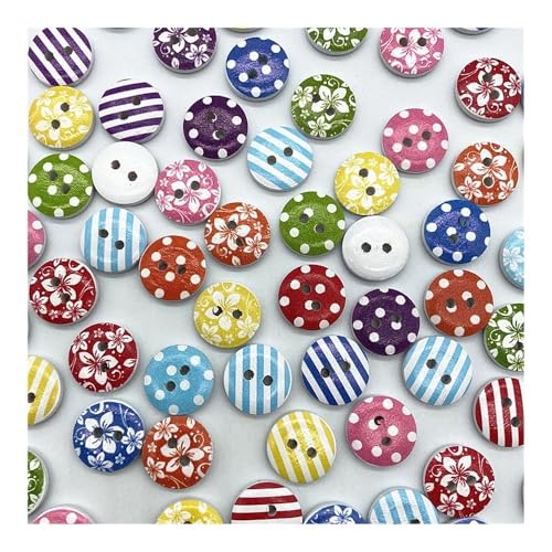 100 Stück 15 mm verschiedene Stile von gemischten Holzknöpfen, rund, monogrammiert, Liebe, Scrapbooking, für Hochzeitsdekoration, Nähen (21) von BODOBTF