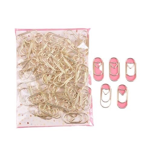50 Stück/Beutel Mini-Herz-Clips, goldfarben, rotgoldfarben, Lesezeichen, Bürozubehör, Büroklammern, Patchwork-Clips (GD-Stil1) von BODOBTF