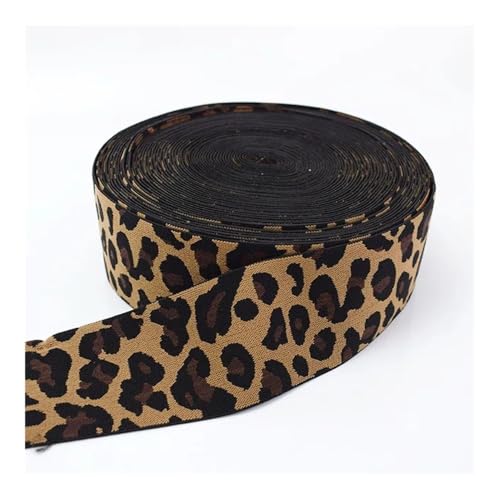 Elastisches Band mit Leoparden-Jacquard-Muster, 5/10 m, 15–50 mm, für Sportkleidung, Yogahose, Stretchband, Gürtel, Nähzubehör (5 m - 40 mm) von BODOBTF