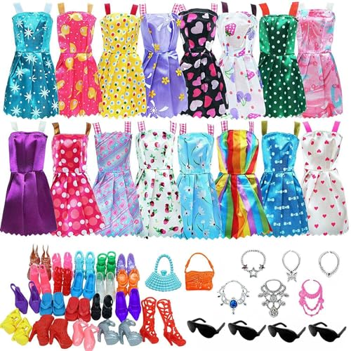 BODYA Barbie-Puppen-Kleidungs-Set, Kleider, Schuhe, Sonnenbrillen, Taschen, Zubehör, Mädchen, Geschenk, 32-teilig von BODYA