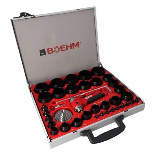 BOEHM JBL259PACC Locheisensatz 2-59mm inkl. Halter, Aufnahmescheibe, federnder Zentrierspitze, Stange mit Zirkel & Ersatzmesser im Metallkoffer von BOEHM
