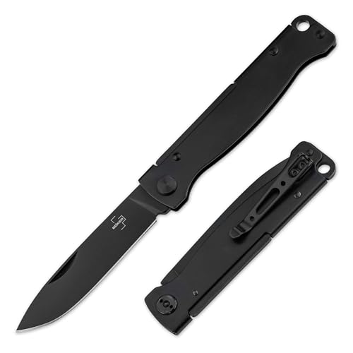 BÖKER PLUS® Atlas All Black - schwarzes Zweihandmesser mit Clip legal - kleines Slipjoint Messer 42a konform - EDC Taschenmesser mit 6,7 cm Sandvik Droppint Klinge - Outdoor & Survival Klappmesser von BÖKER PLUS
