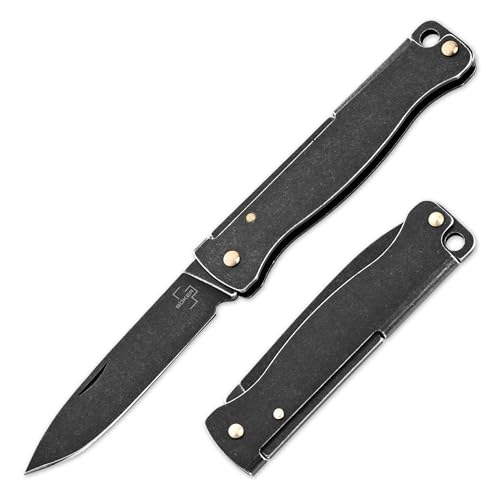 BÖKER PLUS® Atlas Mini Dark - kleines Schlüsselbund Klappmesser mit Edelstahl-Griff - Micro EDC Taschenmesser mit Droppoint Klinge - Mini Slipjoint Messer schwarz - Light-Weight Keychain Knife von BÖKER PLUS