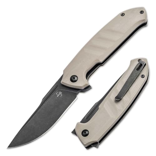 BÖKER PLUS® Barchan - taktisches Taschenmesser mit Straight Back Klinge schwarz - hochwertiges Flipper EInhand-Messer mit G10 Griff Beige - Tactical Knife mit Clip - Linerlock EInsatzmesser klappbar von BÖKER PLUS